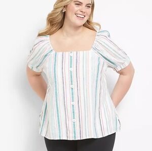 Lane Bryant Short Sleeve Square Neck Top with Button Details - size 14